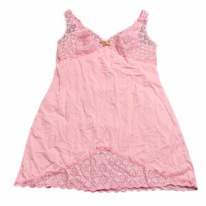 NWT 70s European Vintage Pompadour Vintage Lace Panel Mini Slip Dress (Pink) M